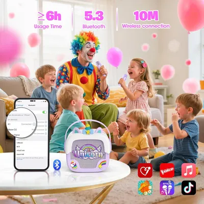 Secondary Images for Mini Karaoke Machine for Kids Girls: Unicorn Portable Bluetooth Speakers with 2 Wireless…