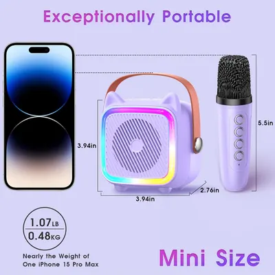 Demonstrates the product's small size and light weight by comparing it to a smartphone, emphasizing its portability.
