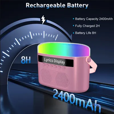 Highlights the product's battery specifications to demonstrate its long-lasting power and quick charging capabilities. Emphasizes the rechargeable battery feature to show the product's convenience…