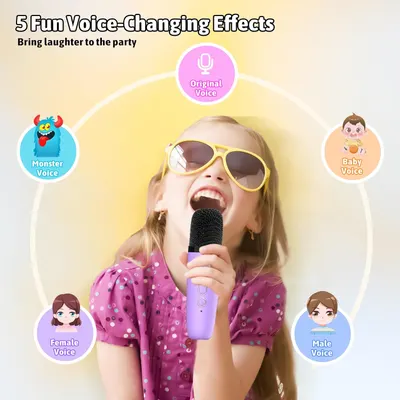 Showcases the product's multiple voice-changing effects to highlight its entertainment value for parties and social gatherings.