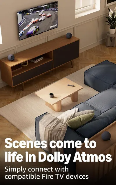 Demonstrates that the Fire TV devices are compatible with Dolby Atmos audio technology, enhancing the viewing experience.