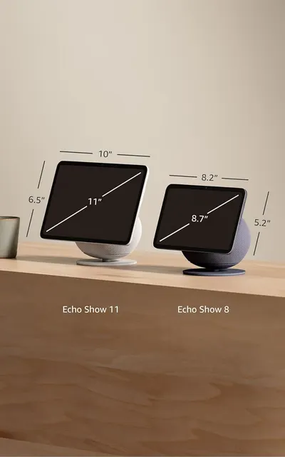 Provides exact dimensions of two Echo Show models to help customers understand the physical size differences and choose the right one for their space.