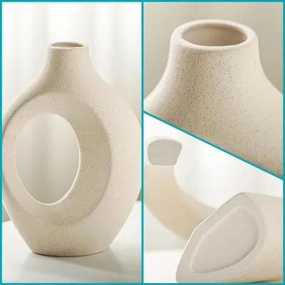 Highlights the distinctive oval cutout feature of the vase, showcasing its modern and artistic design.