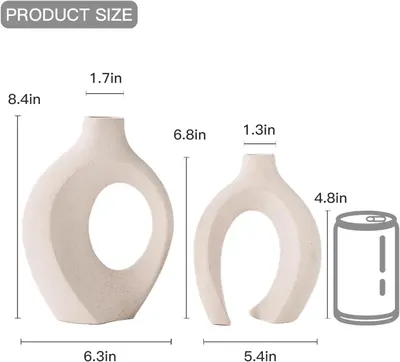 Provides exact measurements of two decorative vases to help shoppers understand their size and scale.