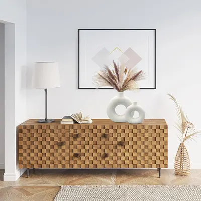 Showcases the product in a stylish, minimalist home setting to appeal to design-conscious shoppers.