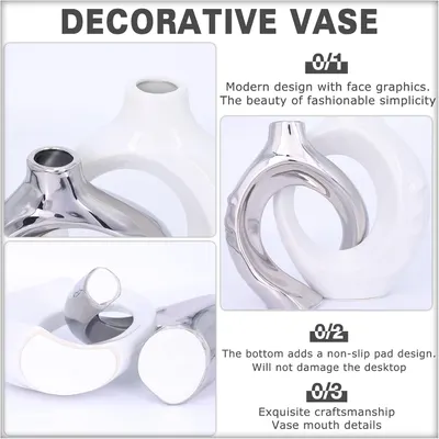 Highlights multiple features of the decorative vase including its modern aesthetic, practical non-slip base, and quality construction.
