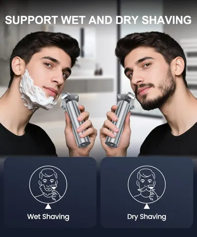 Demonstrates that the electric shaver can be used for both wet and dry shaving, providing versatility to the user.