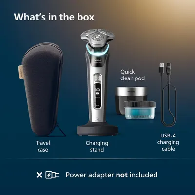 Shows all the items included with the Philips Norelco electric shaver purchase, helping customers understand the complete package they will receive.