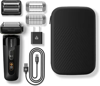 Shows all the items included in the electric shaver kit, helping customers understand the full value of their purchase.