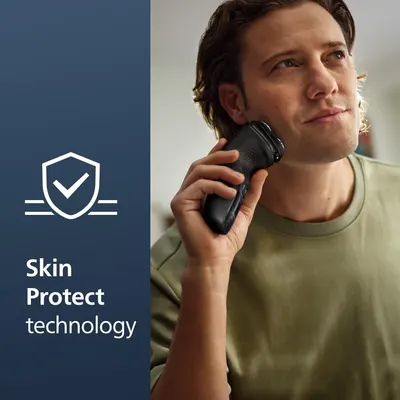 Highlights the product's skin protection feature to reassure users about the safety and gentleness of the shaver on their skin