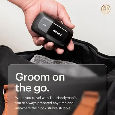 Demonstrates the product's portability and convenience for grooming while traveling. Highlights the product's small size and ease of packing for travel use.