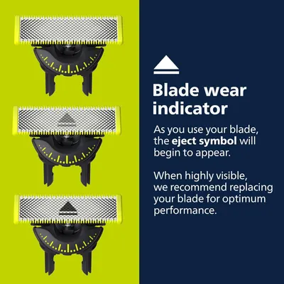 Demonstrates how the product's blade wear indicator works, helping users know when to replace the blade for optimal performance.