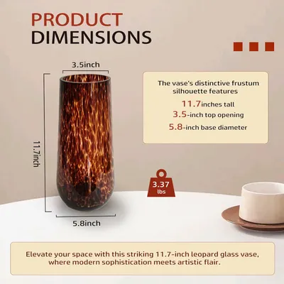Provides exact measurements of the vase to help customers understand its size and proportions. Highlights the unique frustum silhouette of the vase to showcase its artistic and modern appeal.