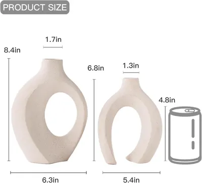 Provides precise measurements of two decorative vases to help shoppers understand the product's size and scale.