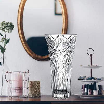 Shows the crystal vase in a stylish home setting to demonstrate how it enhances interior decor.