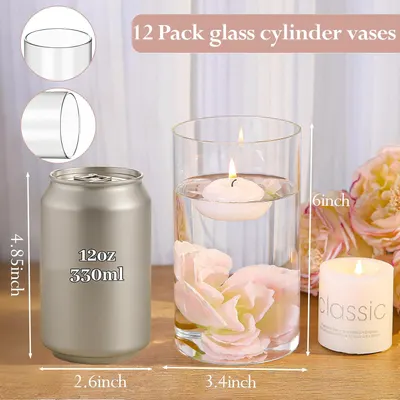 Secondary Images for 12pcs Glass Cylinder Vases for Centerpieces
