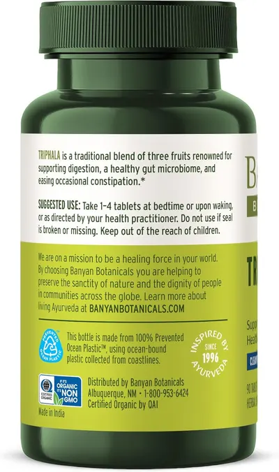 Highlights the product's main benefit of supporting digestion and gut health using a traditional blend of fruits.