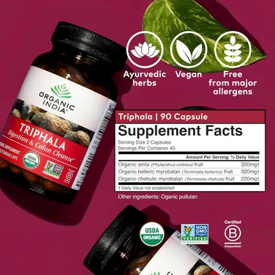 Secondary Images for ORGANIC INDIA Triphala Capsules Organic