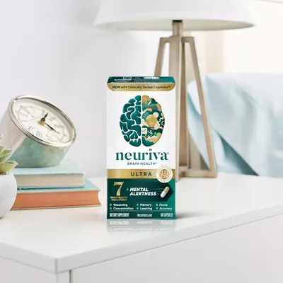 Highlights multiple brain health benefits of the product, including mental alertness and 7 brain health indicators, to demonstrate its comprehensive cognitive support.