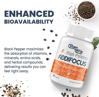 Highlights how black pepper in the product improves absorption of key ingredients, emphasizing fast and effective results.