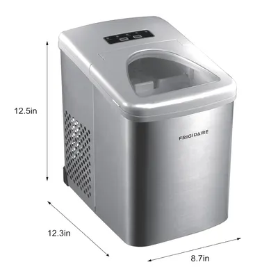 Shows the exact dimensions of the ice maker to help shoppers understand its size and determine if it will fit in their intended space.