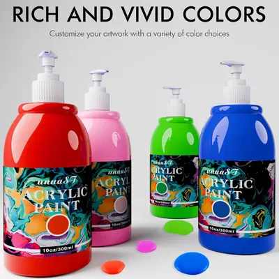 Highlights the wide range of vibrant color options available for the acrylic paint product, appealing to artists and crafters who value customization.