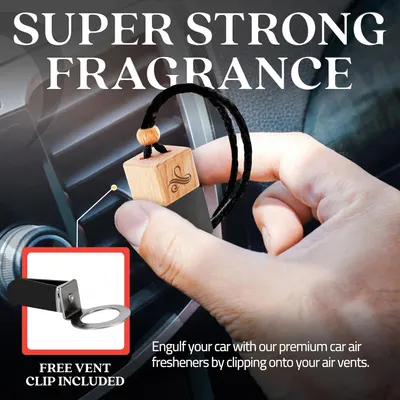 Single feature graphic talking about the strength of the air fresherner. Inclusions element talking about how a free vent clip is included. 
