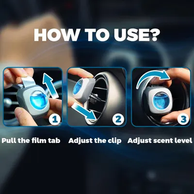 Demonstrates the simple 3-step process to install and use the car air freshener, making it easy for customers to understand how the product works.