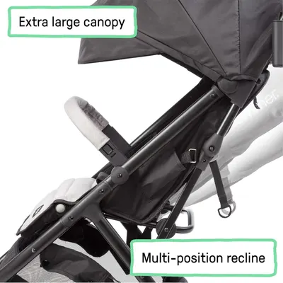 Highlights two key comfort features of the stroller to show its versatility and convenience for parents and babies.