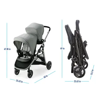 Provides exact measurements of the stroller when in use and when folded to help shoppers understand its size and storage requirements.