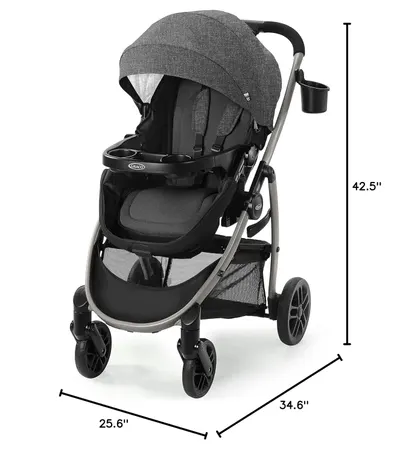 Provides exact measurements of the stroller to help shoppers understand its size and fit for their needs.