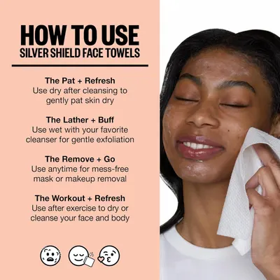 Educates customers on the various ways to use Silver Shield Face Towels for skincare routines, demonstrating versatility and value.