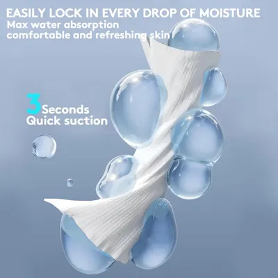 Highlights the product's ability to quickly absorb moisture, providing comfort and refreshing skin.