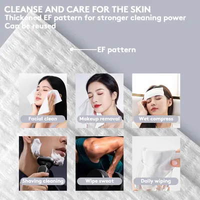 Demonstrates the versatility of the product by showing multiple use cases for skin care and cleansing.