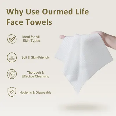 Highlights multiple benefits of the face towels to convince shoppers of their overall value and effectiveness for skincare.