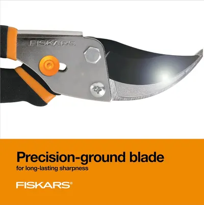 Highlights the product's precision-ground blade to emphasize long-lasting sharpness, a key feature for gardening tools.