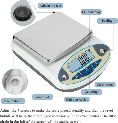 Highlights key features and components of the digital scale to educate users on its functionality and ease of use.
