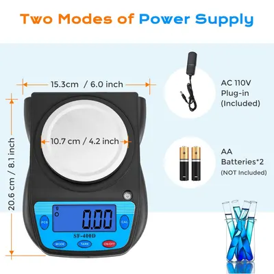Highlights the product's versatility in power options and its compact dimensions for easy use and storage. Provides exact measurements of the product to help customers understand its size and fit…