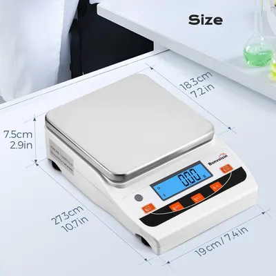 Provides exact measurements of the digital scale to help customers understand its physical size and space requirements.