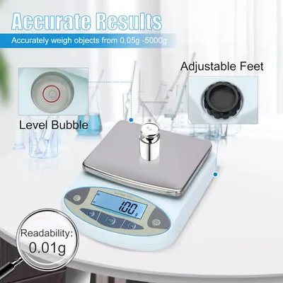 Highlights multiple features of the scale to demonstrate its precision and ease of use for accurate weighing.