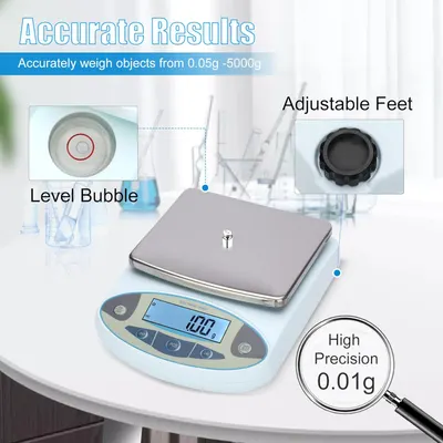 Highlights multiple features of the digital scale to demonstrate its accuracy and ease of use for precise measurements.