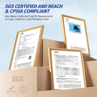 Reassures customers about the product's safety and compliance with various regulations and standards.