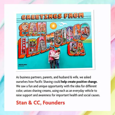 Introduces the founders and explains the brand's mission to create positive change through their product line.
