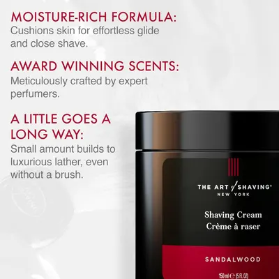 Highlights multiple key benefits of the shaving cream to showcase its quality and effectiveness for a superior shaving experience.