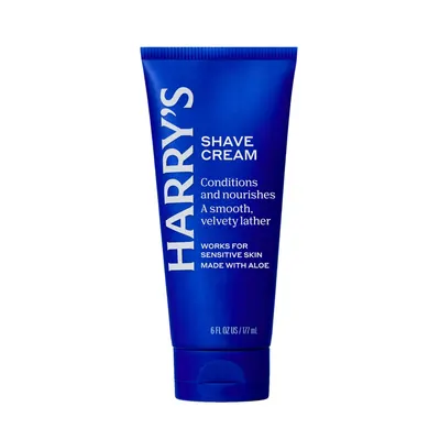 Highlights that the shave cream is suitable for sensitive skin and contains aloe, reassuring customers with skin concerns.