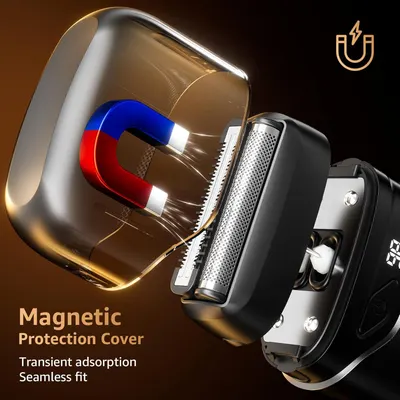 Highlights the product's magnetic protection cover feature, emphasizing its seamless fit and transient adsorption capabilities.