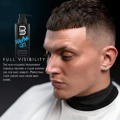 Highlights the transparent nature of the shaving gel, emphasizing how it allows for full visibility during use.