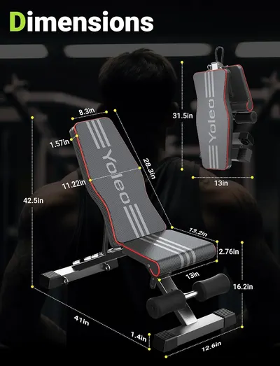 Provides precise measurements of the exercise bench to help shoppers understand its size and fit in their space.
