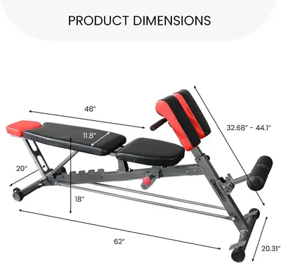 Provides exact measurements of the exercise bench to help shoppers understand its size and fit in their space.