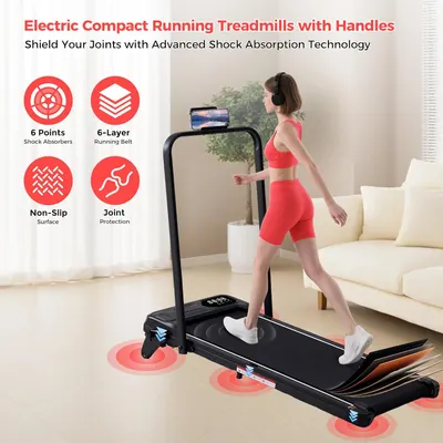 Highlights multiple features of the treadmill that provide comfort, safety, and convenience for the user, emphasizing its suitability for home use.